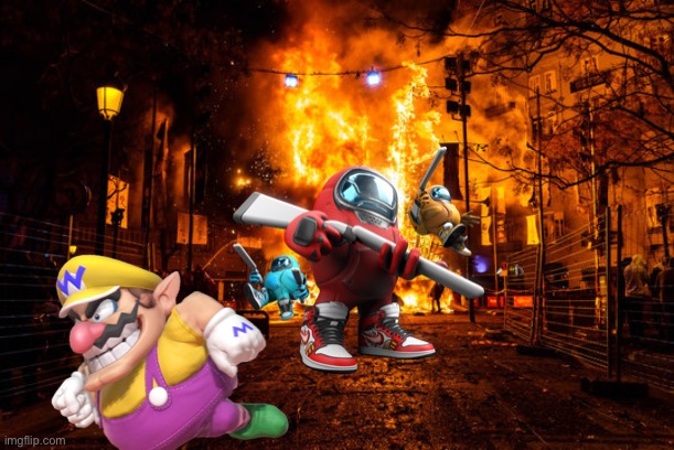 Wario dies from Among Drip while burning a city.mp3 | image tagged in wario,wario dies,among us,among drip,memes | made w/ Imgflip meme maker