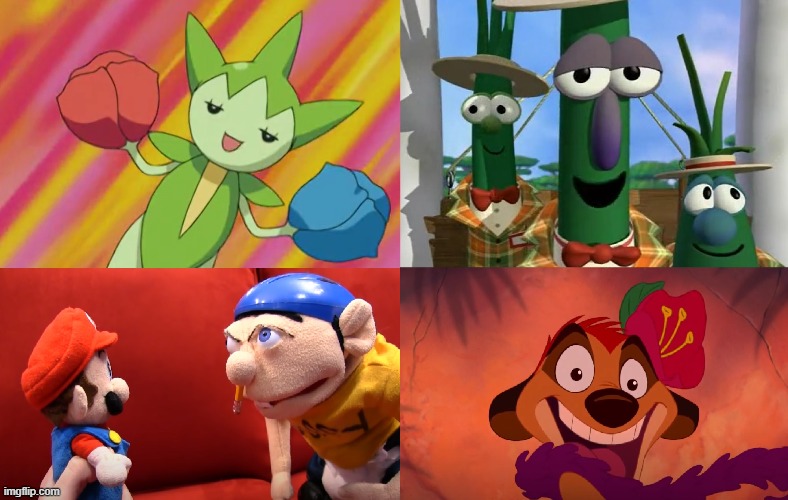 Photoshop Collage II | image tagged in photoshop,pokemon,sml,veggietales,the lion king,crossover | made w/ Imgflip meme maker