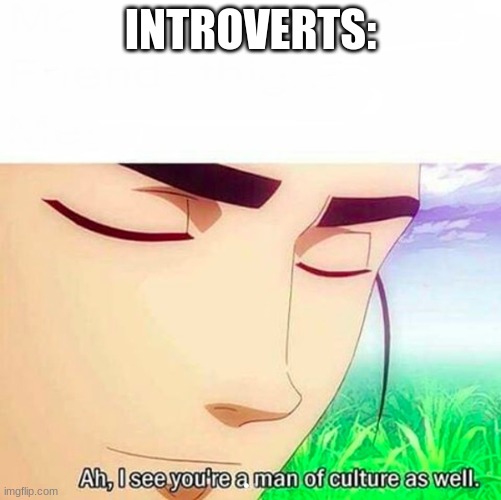 Ah,I see you are a man of culture as well | INTROVERTS: | image tagged in ah i see you are a man of culture as well | made w/ Imgflip meme maker