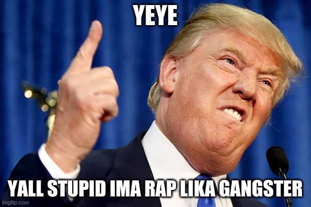 UPVOTE THIS PLZZZZZZZZ | YEYE; YALL STUPID IMA RAP LIKA GANGSTER | image tagged in donald trump | made w/ Imgflip meme maker