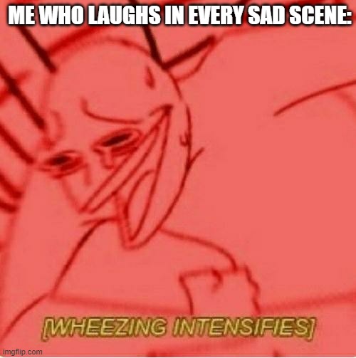 Wheeze | ME WHO LAUGHS IN EVERY SAD SCENE: | image tagged in wheeze | made w/ Imgflip meme maker