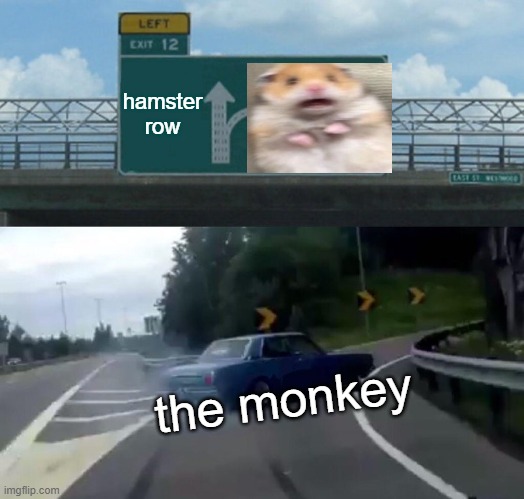... | hamster row; the monkey | image tagged in memes,left exit 12 off ramp,animal,hamster,animalloversstream | made w/ Imgflip meme maker