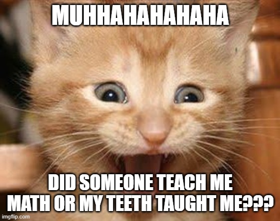 another post | MUHHAHAHAHAHA; DID SOMEONE TEACH ME MATH OR MY TEETH TAUGHT ME??? | image tagged in memes,excited cat | made w/ Imgflip meme maker