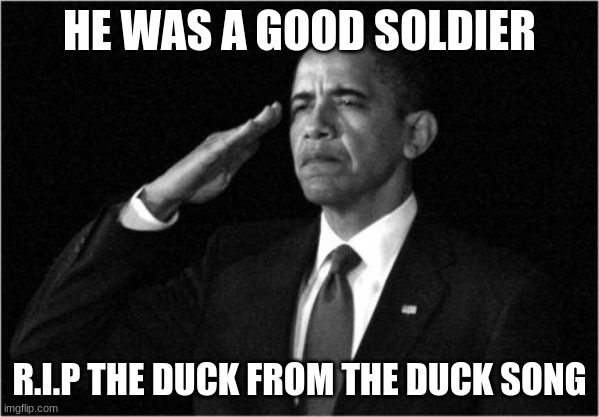 R.I.P | HE WAS A GOOD SOLDIER R.I.P THE DUCK FROM THE DUCK SONG | image tagged in obama-salute | made w/ Imgflip meme maker