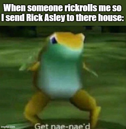 Get nae nae'd dude you just got rickrolled too!!!!!11!! | When someone rickrolls me so I send Rick Asley to there house: | image tagged in get nae-nae'd,rickroll | made w/ Imgflip meme maker