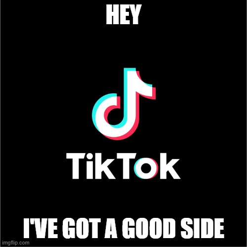 tiktok logo | HEY; I'VE GOT A GOOD SIDE | image tagged in tiktok logo,she's got a good side,tiktok,is,ok,stop reading the tags | made w/ Imgflip meme maker
