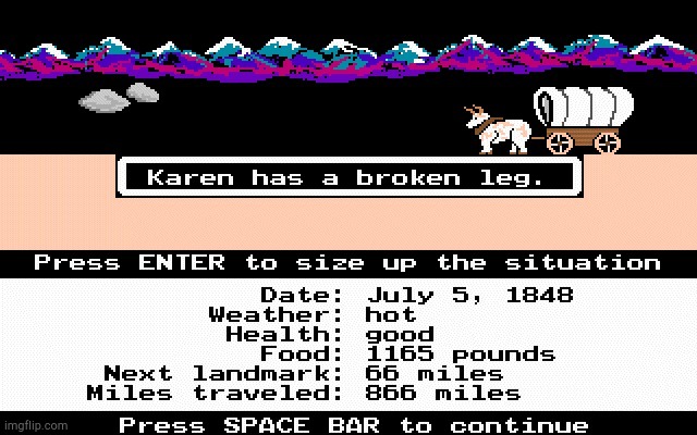 That's what you get for being a Karen! | image tagged in oregon trail karen | made w/ Imgflip meme maker