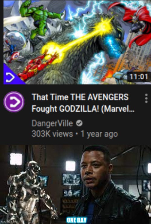 If Marvel and Toho Studios were to do one more collab and make a Godzilla x Marvel collab, that would be amazing!! | ONE DAY | image tagged in godzilla,marvel avengers,collab | made w/ Imgflip meme maker