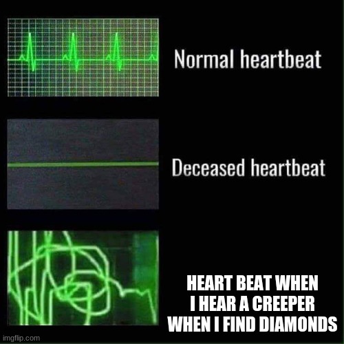Idk if this will work LOL | HEART BEAT WHEN I HEAR A CREEPER WHEN I FIND DIAMONDS | image tagged in heart beat meme | made w/ Imgflip meme maker