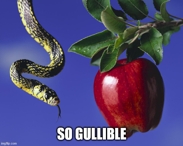Serpent & The Apple | SO GULLIBLE | image tagged in serpent the apple | made w/ Imgflip meme maker