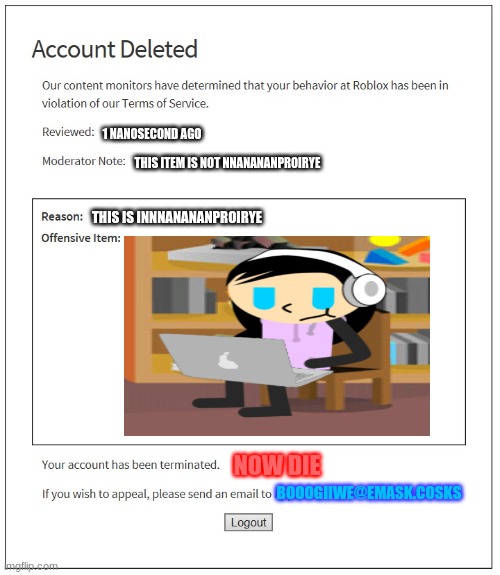 banned from ROBLOX - Imgflip