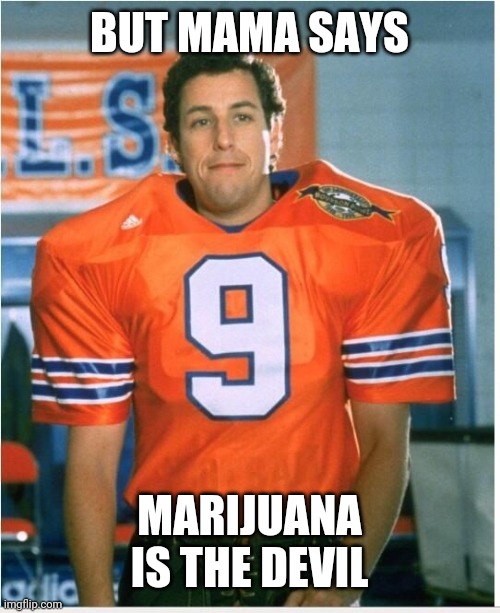 Bobby Boucher | BUT MAMA SAYS; MARIJUANA IS THE DEVIL | image tagged in bobby boucher | made w/ Imgflip meme maker