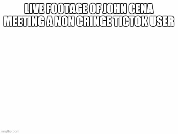 Blank White Template | LIVE FOOTAGE OF JOHN CENA MEETING A NON CRINGE TICTOK USER | image tagged in blank white template | made w/ Imgflip meme maker