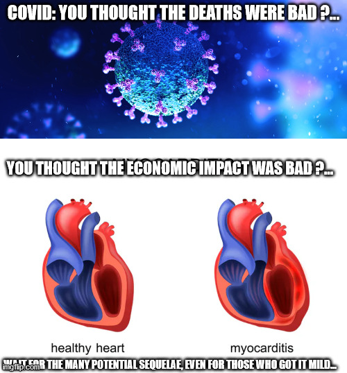 covid sequelae | COVID: YOU THOUGHT THE DEATHS WERE BAD ?... YOU THOUGHT THE ECONOMIC IMPACT WAS BAD ?... WAIT FOR THE MANY POTENTIAL SEQUELAE, EVEN FOR THOSE WHO GOT IT MILD... | image tagged in covid,covid19,future,society,health,youth | made w/ Imgflip meme maker