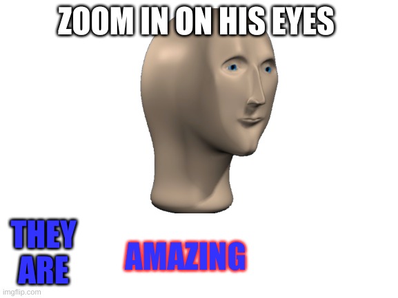 look at his EyEs | ZOOM IN ON HIS EYES; THEY ARE; AMAZING | image tagged in blank white template | made w/ Imgflip meme maker