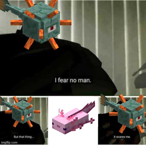 guardian is screwed | image tagged in i fear no man,axolotl,minecraft,funny,memes | made w/ Imgflip meme maker