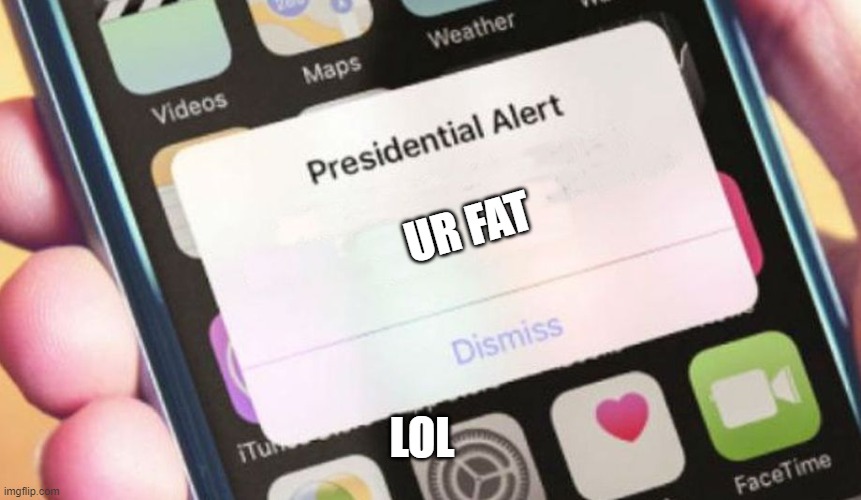 lollol | UR FAT; LOL | image tagged in memes,presidential alert | made w/ Imgflip meme maker