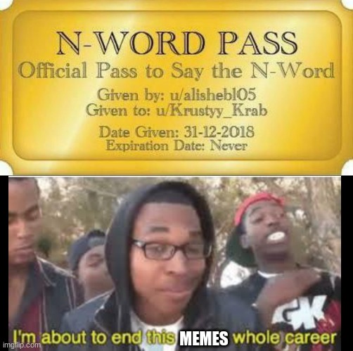 N-word pass | MEMES | image tagged in n-word pass | made w/ Imgflip meme maker