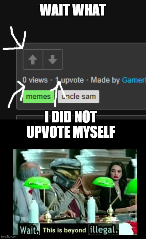 WAIT WHAT; I DID NOT UPVOTE MYSELF | image tagged in wait what,wait that's illegal | made w/ Imgflip meme maker