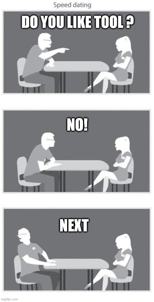 TOOL | DO YOU LIKE TOOL ? NO! NEXT | image tagged in speed dating,tool,band,dating | made w/ Imgflip meme maker