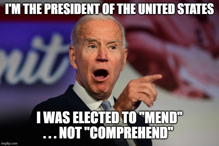 Joe Biden - The MENDer, Not COMPREHENDer. | image tagged in joe biden,democrats,delusional,liberals,old man,nap time | made w/ Imgflip meme maker