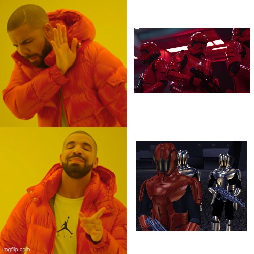 The better version of sith troopers XD (I don’t really expect people to know what the second image is) | image tagged in memes,drake hotline bling | made w/ Imgflip meme maker
