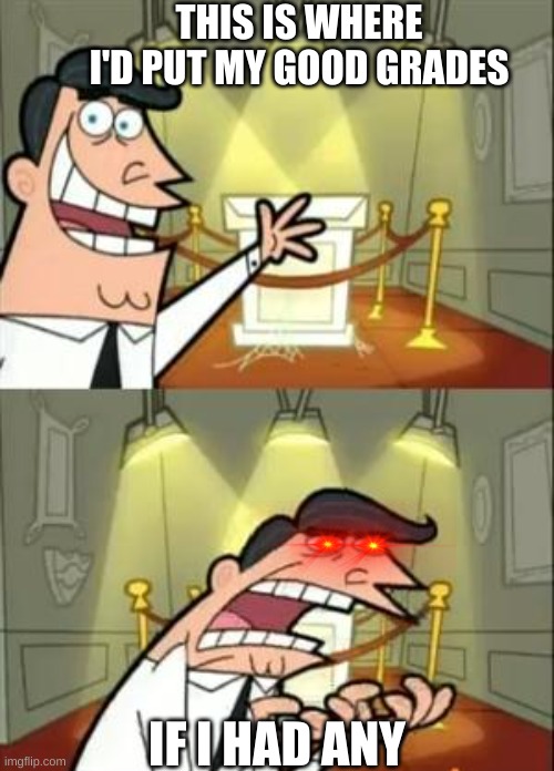 im not stupid...i just dont wanna do it | THIS IS WHERE I'D PUT MY GOOD GRADES; IF I HAD ANY | image tagged in memes,this is where i'd put my trophy if i had one | made w/ Imgflip meme maker