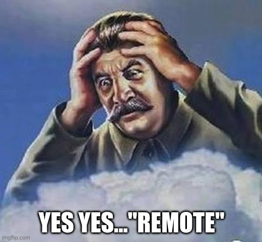 Worrying Stalin | YES YES..."REMOTE" | image tagged in worrying stalin | made w/ Imgflip meme maker