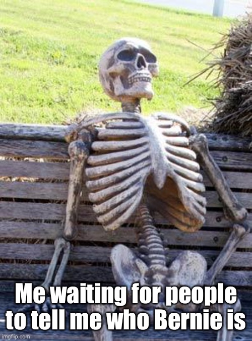 Waiting Skeleton | Me waiting for people to tell me who Bernie is | image tagged in memes,waiting skeleton | made w/ Imgflip meme maker