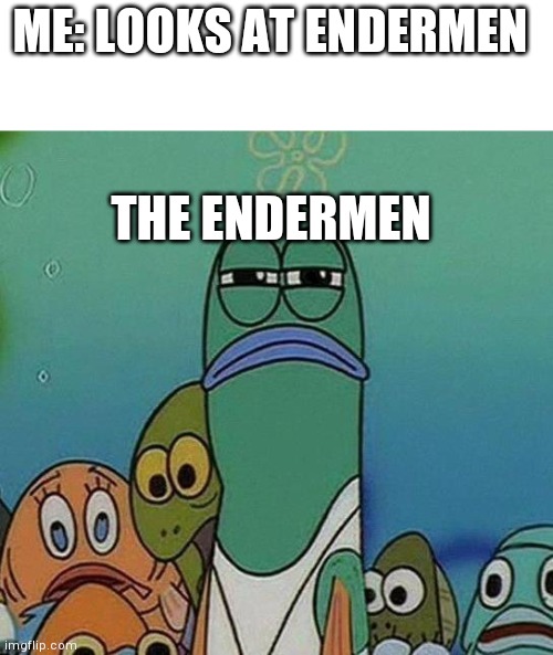 Endermen are scary | ME: LOOKS AT ENDERMEN; THE ENDERMEN | image tagged in spongebob | made w/ Imgflip meme maker