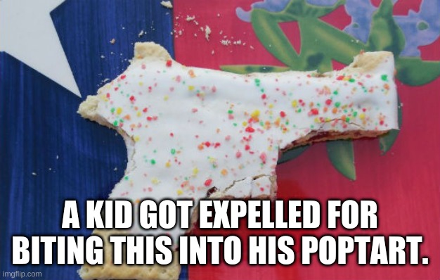 why? | A KID GOT EXPELLED FOR BITING THIS INTO HIS POPTART. | image tagged in pop tart gun | made w/ Imgflip meme maker
