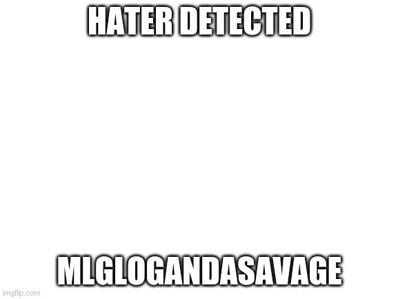 hater= MLGlogandaSavage | HATER DETECTED; MLGLOGANDASAVAGE | image tagged in blank white template | made w/ Imgflip meme maker