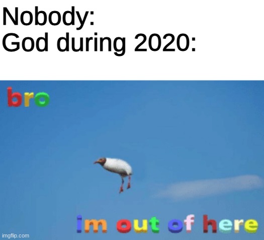 Lord, please forgive me, this a joke. | Nobody:
God during 2020: | image tagged in bro im out of here | made w/ Imgflip meme maker