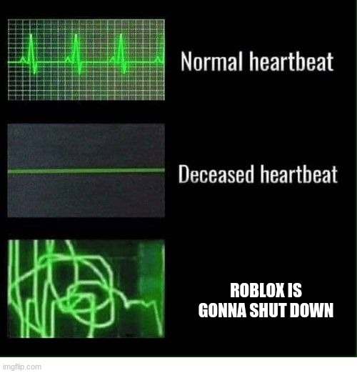 normal heartbeat deceased heartbeat | ROBLOX IS GONNA SHUT DOWN | image tagged in normal heartbeat deceased heartbeat | made w/ Imgflip meme maker