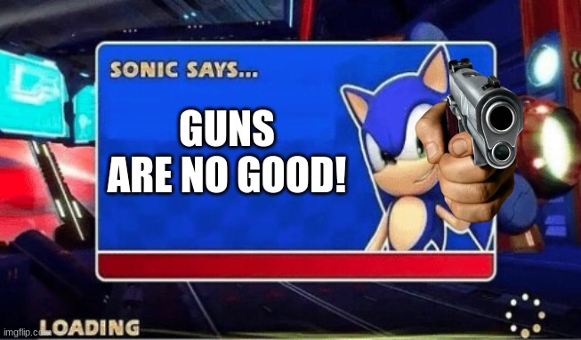 Sonic Says |  GUNS ARE NO GOOD! | image tagged in sonic says | made w/ Imgflip meme maker