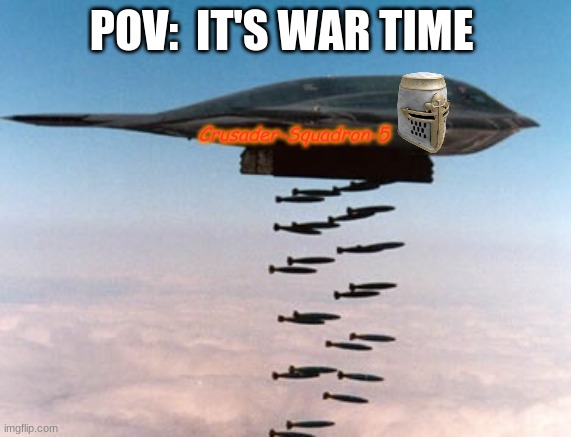 stealth bomber | POV:  IT'S WAR TIME; Crusader-Squadron-5 | image tagged in stealth bomber | made w/ Imgflip meme maker