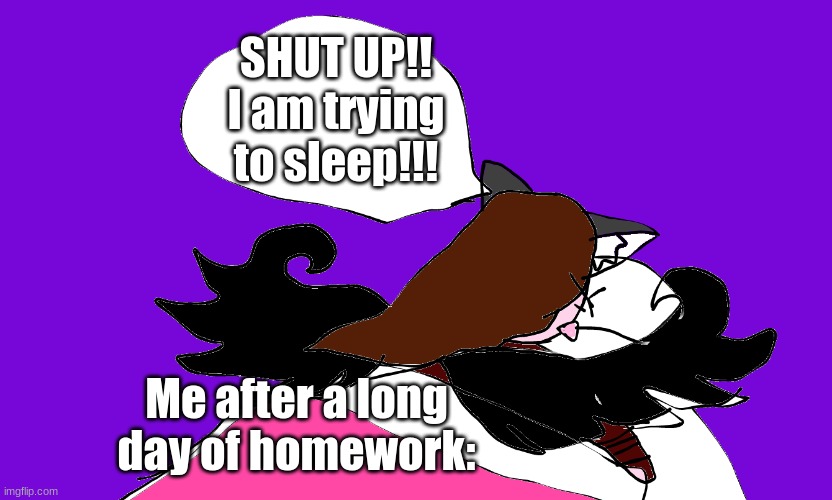 SHUT UP IM TRYING TO SLEEP | SHUT UP!! I am trying to sleep!!! Me after a long day of homework: | image tagged in shut up im trying to sleep | made w/ Imgflip meme maker