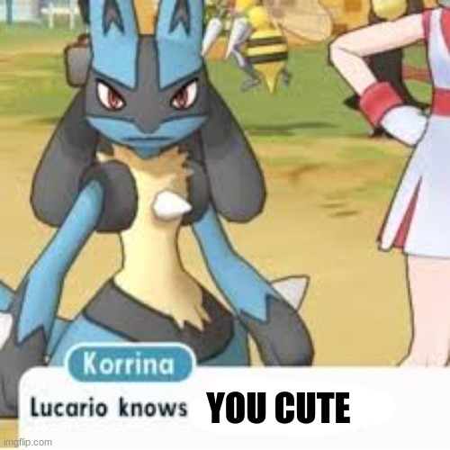 even my favorite pokemon says it's true | YOU CUTE | image tagged in lucario | made w/ Imgflip meme maker