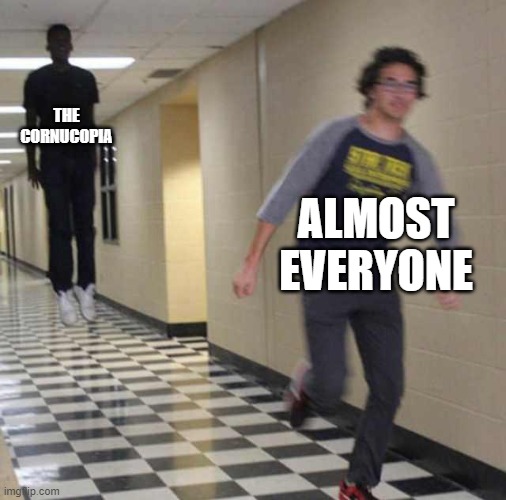 floating boy chasing running boy | THE CORNUCOPIA; ALMOST EVERYONE | image tagged in floating boy chasing running boy | made w/ Imgflip meme maker