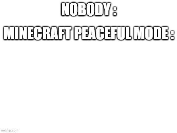 ...so peaceful | NOBODY :; MINECRAFT PEACEFUL MODE : | image tagged in blank white template | made w/ Imgflip meme maker