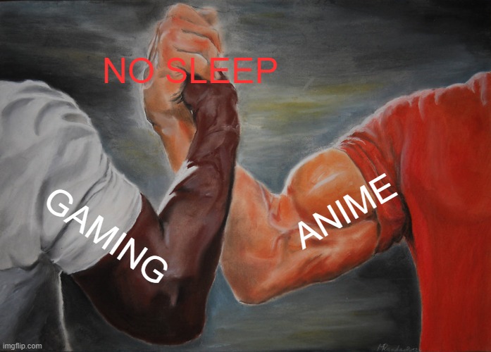 Epic Handshake Meme | NO SLEEP; ANIME; GAMING | image tagged in memes,epic handshake | made w/ Imgflip meme maker