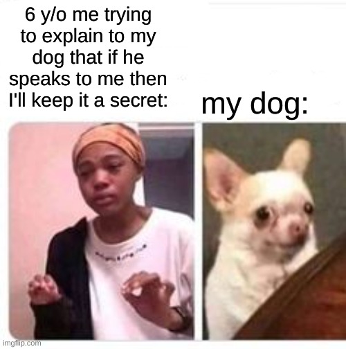 My dog and me | 6 y/o me trying to explain to my dog that if he speaks to me then I'll keep it a secret:; my dog: | image tagged in memes,all right then keep your secrets,funny dogs | made w/ Imgflip meme maker