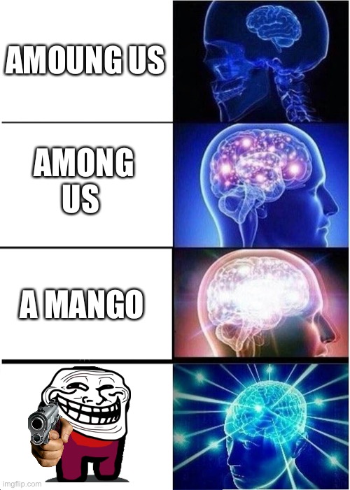 Imag | AMOUNG US; AMONG US; A MANGO | image tagged in memes,expanding brain | made w/ Imgflip meme maker