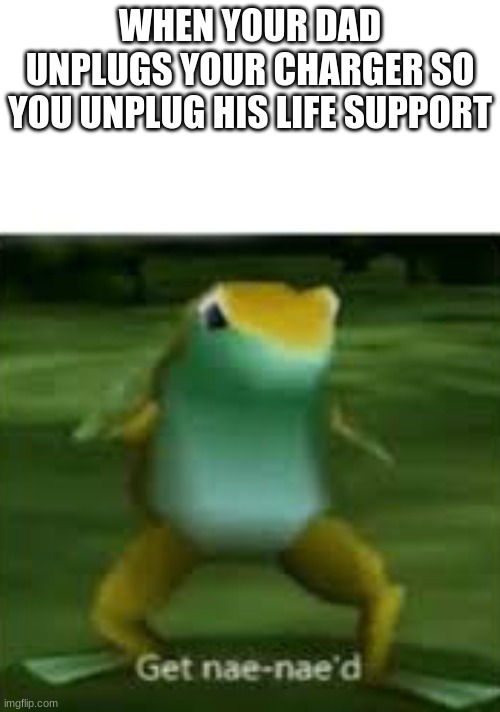 Get nae nae'd | WHEN YOUR DAD UNPLUGS YOUR CHARGER SO YOU UNPLUG HIS LIFE SUPPORT | image tagged in get nae nae'd | made w/ Imgflip meme maker