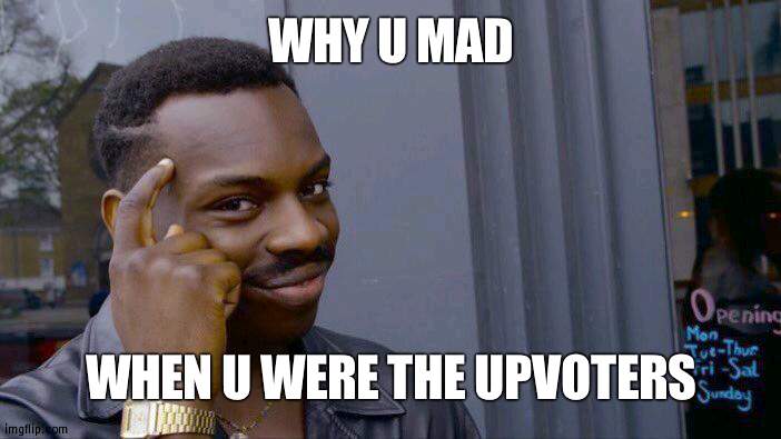 Roll Safe Think About It Meme | WHY U MAD WHEN U WERE THE UPVOTERS | image tagged in memes,roll safe think about it | made w/ Imgflip meme maker