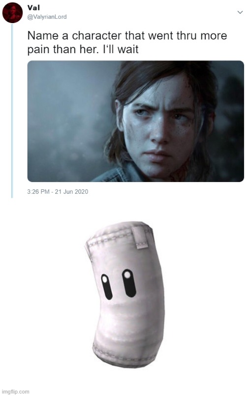 Name one character who went through more pain than her | image tagged in name one character who went through more pain than her,gaming,super smash bros | made w/ Imgflip meme maker