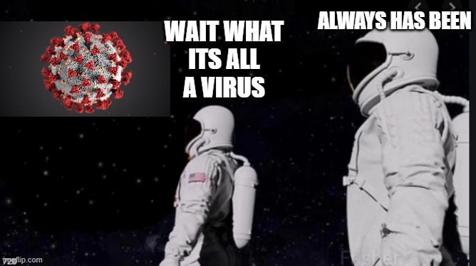 space virus | ALWAYS HAS BEEN; WAIT WHAT
ITS ALL
A VIRUS | image tagged in coronavirus,meme,astronaut,space | made w/ Imgflip meme maker