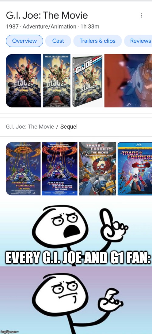 What?! Mind blown! | EVERY G.I. JOE AND G1 FAN: | image tagged in wait a minute never mind,nostalgia,transformers,gi joe | made w/ Imgflip meme maker