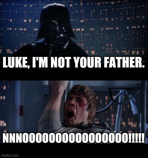Star Wars No Meme | LUKE, I'M NOT YOUR FATHER. NNNOOOOOOOOOOOOOOOO!!!!! | image tagged in memes,star wars no | made w/ Imgflip meme maker