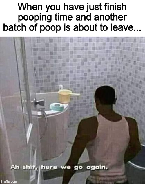 Ah shit, here we go again... | When you have just finish pooping time and another batch of poop is about to leave... | image tagged in ah shit here we go again | made w/ Imgflip meme maker